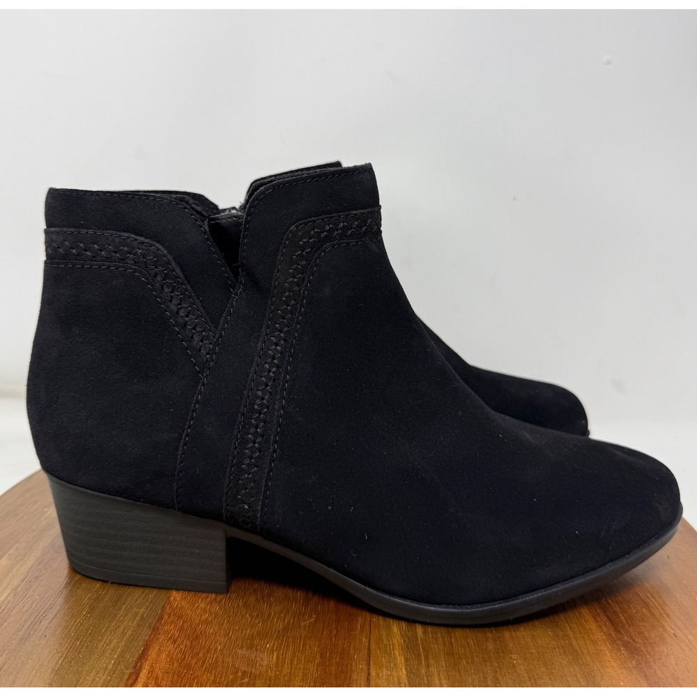 Clarks Collection Womens Black Suede Braided Trim Ankle Boots 9W 261618815095